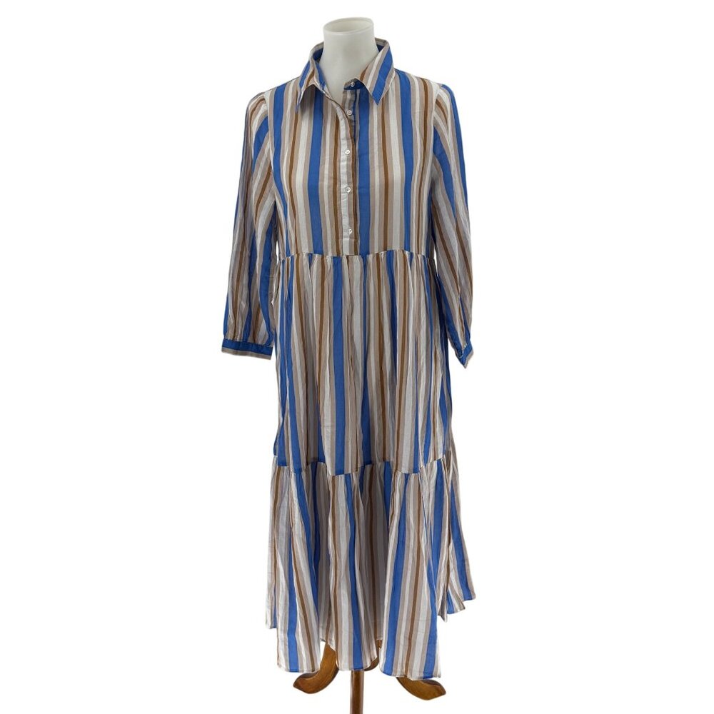 Hiho Striped Button-Down Midi Dress S Cotton